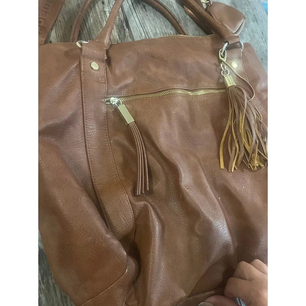 Steve Madden Brown Faux Leather Hobo Bag‎ Crossbody Tassel Cognac Large